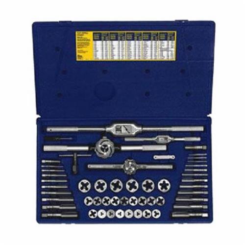 Irwin® Hanson® 26377 Combination Tap/Hex Die and Drill Bit Deluxe Set, 117 Pieces, #4-40 to 1/2-20 Tap Thread, #4-40 to 1/2-20 Die Thread, #43 to 16 Drill, BSP/NPT/UNC/UNF Thread, Hexagon Fixed Die, Spiral Flute Tap, Plug/Tapered Tap Chamfer