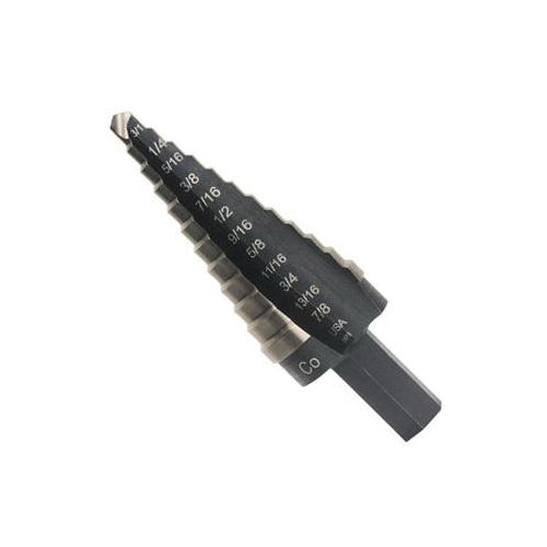 Irwin® Unibit® 10234SM Step Drill Bit, 3/16 in Dia Min Hole, 7/8 in Dia Max Hole, 12 Steps, HSS, 12 Hole Sizes, 3/8 in Shank