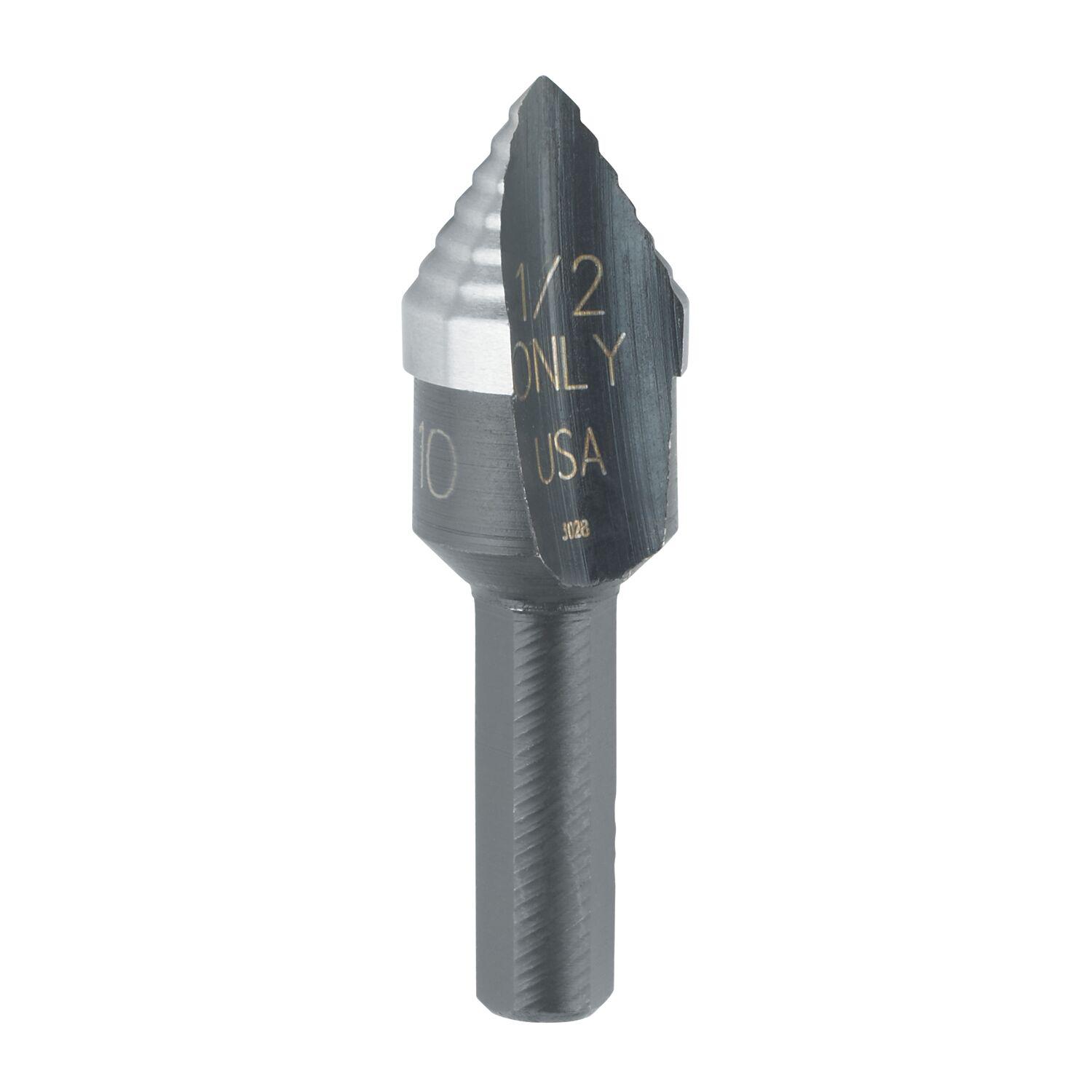 Irwin® Unibit® 10233 Self-Starting Step Drill Bit, 1/4 in Dia Min Hole, 3/4 in Dia Max Hole, 9 Steps, 9 Hole Sizes, 3/8 in Shank