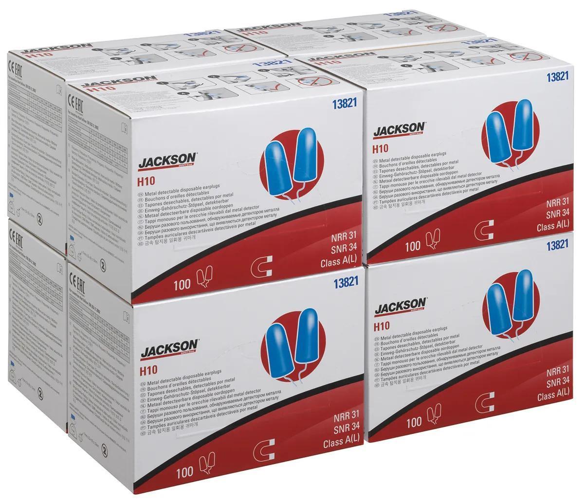 Jackson Safety 13821 H10 Detectable Earplugs, 31 dB Noise Reduction, Bullet Shape, NRR 31, Class A(L), Disposable, Corded Design