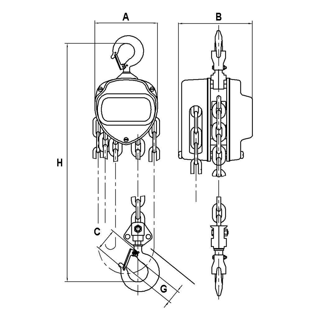JET 101016 VCH Standard Duty Chain Hoist, 1 ton Load, 20 ft H Lifting, 12-1/16 in Min Between Hooks, 33 mm Hook Opening, 68 lb Rated