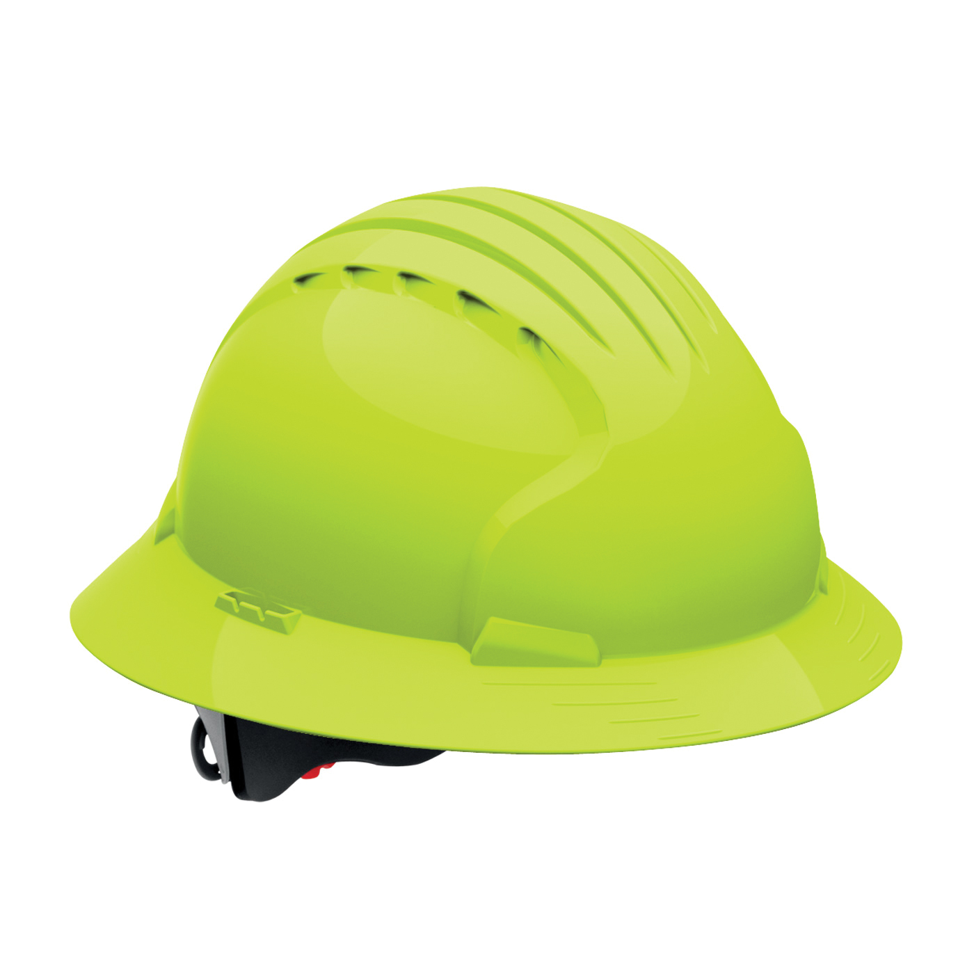 JSP® 280-EV6161V-10 Evolution® Deluxe 6151 Full Brim Vented Hard Hat, SZ 6-5/8 Fits Mini Hat, SZ 8 Fits Max Hat, ABS, 6-Point Suspension, ANSI Electrical Class Rating: Class E, ANSI Impact Rating: Type I, Ratchet Adjustment