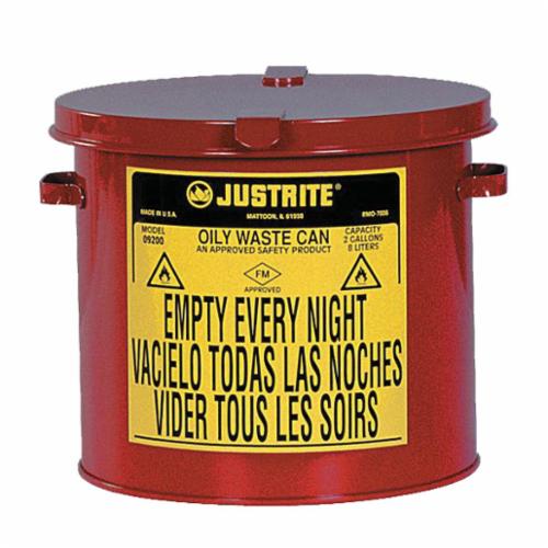 Justrite® 09101 Standard Foot Operated Oily Waste Can With Self-Closing Cover, 6 gal Capacity, 11-7/8 in Dia x 15-7/8 in H, Steel, Yellow