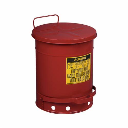 Justrite® 09200 Countertop Oily Waste Can, 2 gal Capacity, 9-5/8 in Dia x 9-1/8 in H, Galvanized Steel, Red