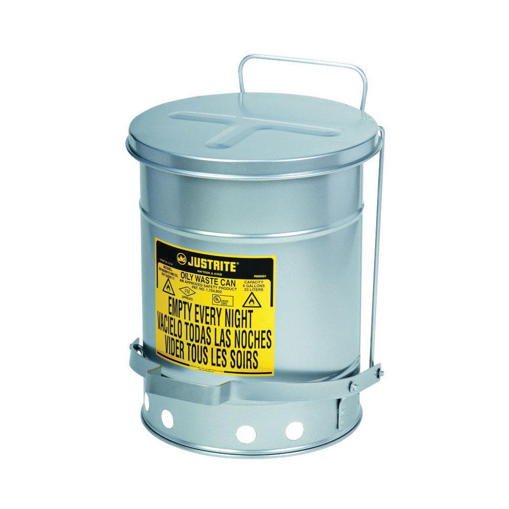 product Justrite® 09310 Hand Operated Oily Waste Can, 10 gal Capacity, 13.938 in Dia x 18-1/4 in H, Steel, Red