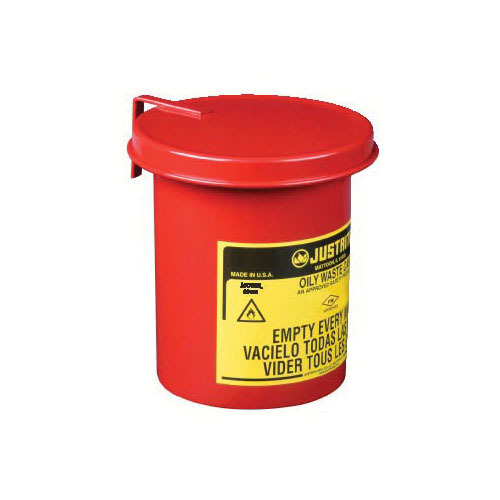product Justrite® 09304 Foot Operated Oily Waste Can With Self-Closing SoundGard™ Cover, 10 gal Capacity, 13.938 in Dia x 18-1/4 in H, Steel, Silver