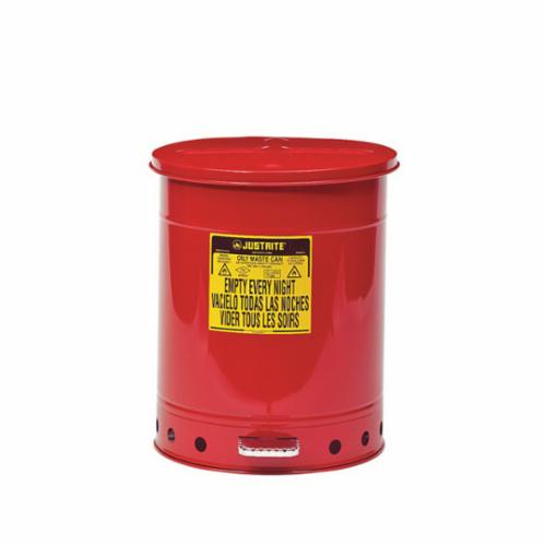 Justrite® 09301 Standard Foot Operated Oily Waste Can With Self-Closing Cover, 10 gal Capacity, 13.938 in Dia x 18-1/4 in H, Steel, Yellow