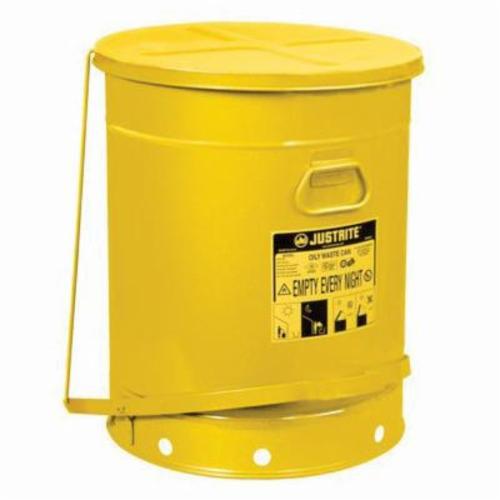 Justrite® 09500 Foot Operated Oily Waste Can, 14 gal Capacity, 16-1/16 in Dia x 20-1/4 in H, Galvanized Steel, Red