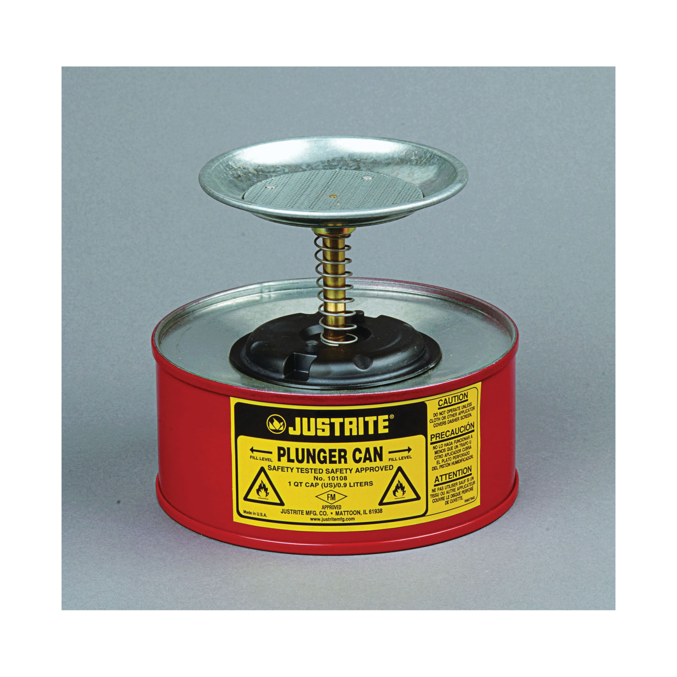 Justrite® 10008 Plunger Dispensing Can, 1 pt, Steel, Red, Brass/Ryton® Plunger, 2-3/4 in Dia Dasher Plate