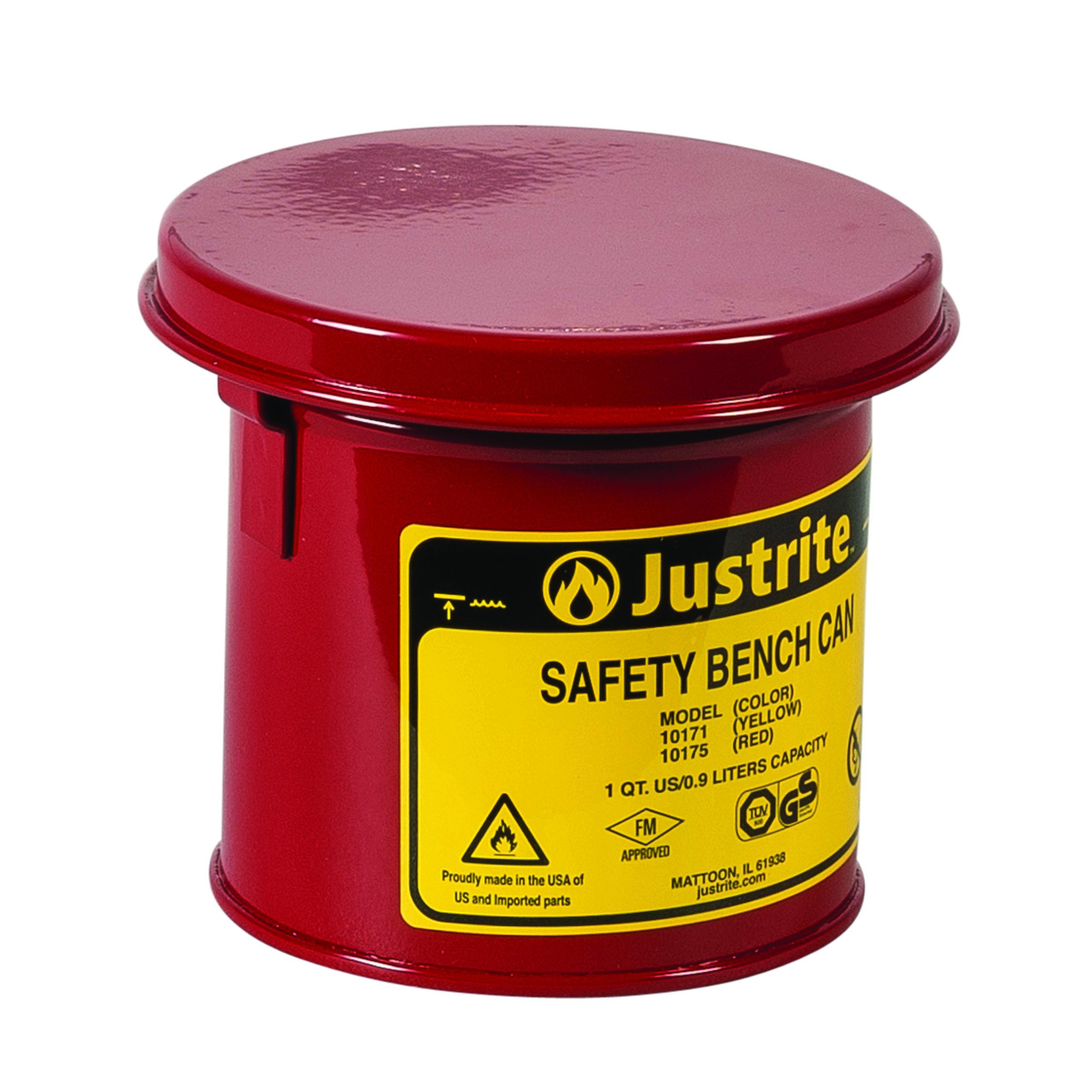 product Justrite® 14545 Safety Shelf Can With 08540 Self-Close Brass Bottom Faucet and Stainless Steel Hardware, 5 gal Capacity, 11-1/2 in Dia x 17 in H, Polyethylene, Red