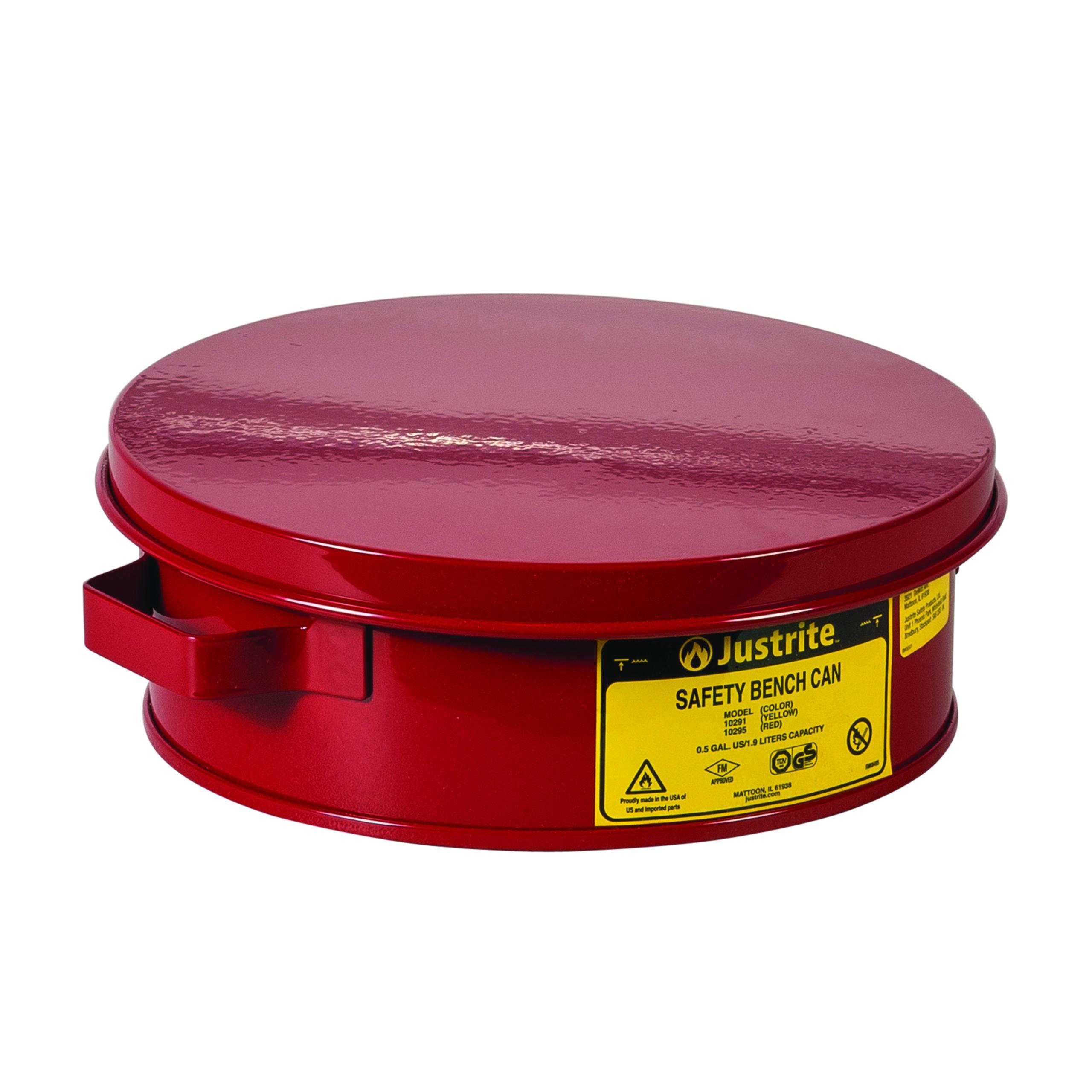 product Justrite® 10471 Bench Can With Rub for Red Sponging Operation, 6 qt Capacity, 9-5/8 in Dia x 7-1/2 in H, Steel, Red