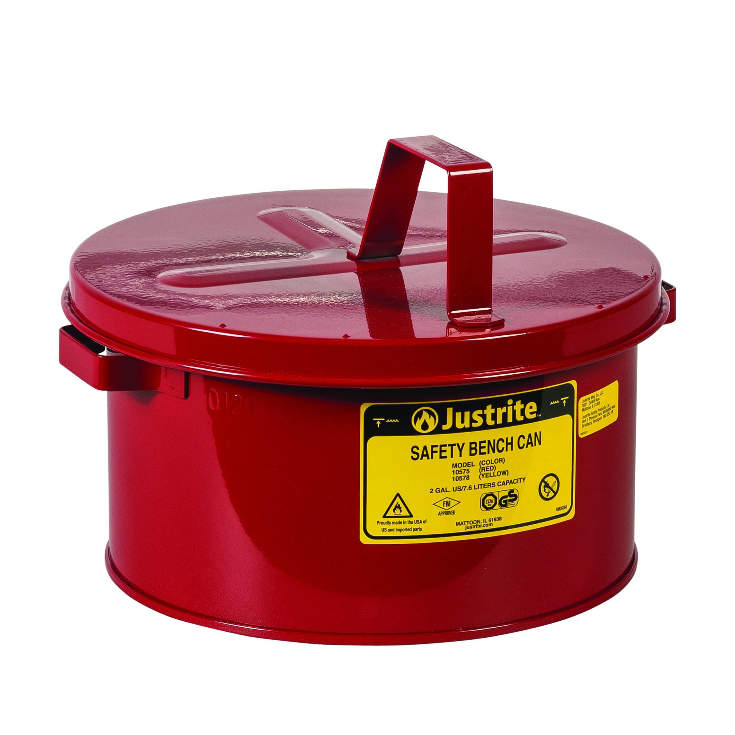 product Justrite® 14169 Oval Safety Shelf Can With 08919 Self-Close Stainless Steel Faucet and Stainless Steel Hardware, 1 gal Capacity, 7-1/4 in Dia x 11-1/2 in H, Polyethylene, Red