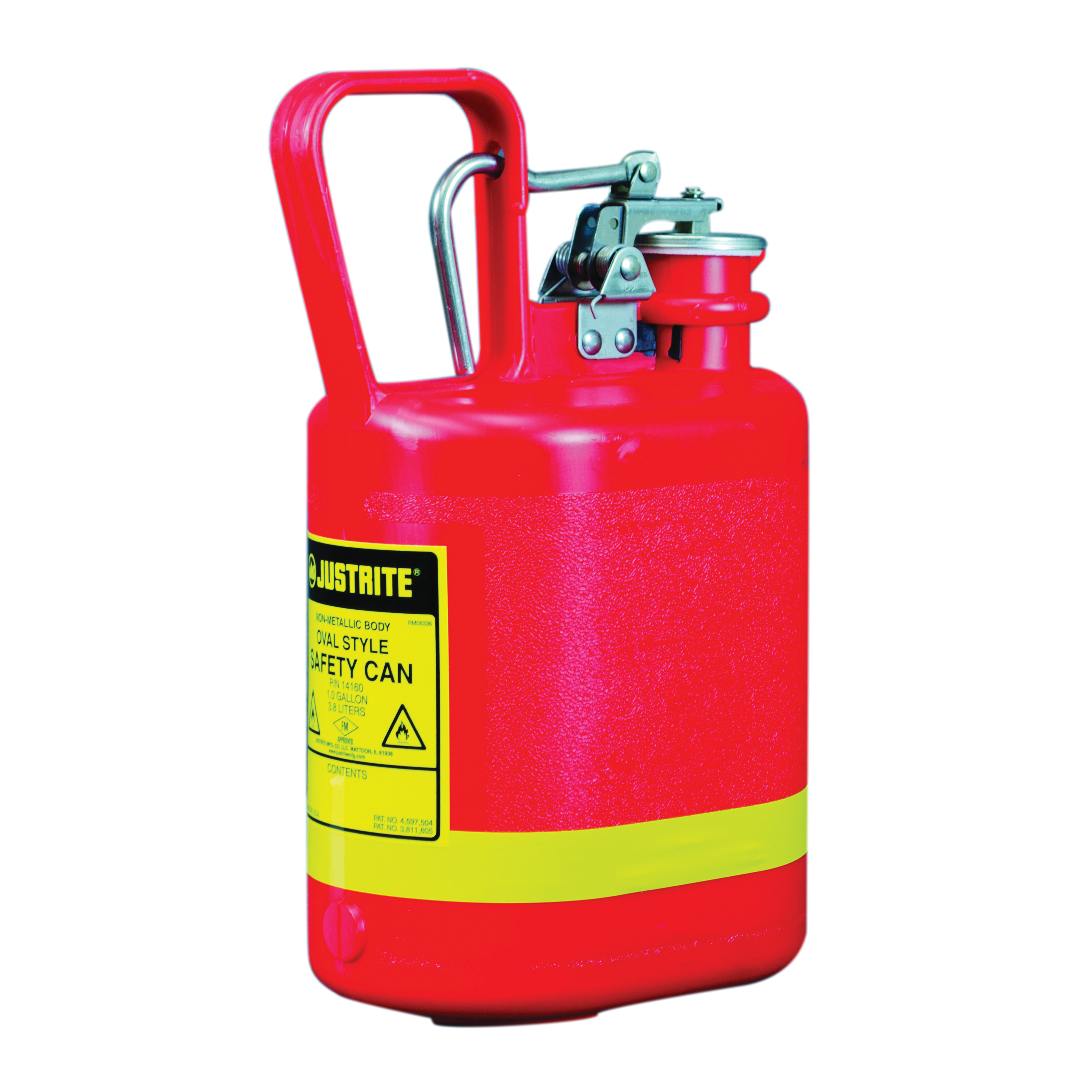 product Justrite® 7110110 Type I Safety Can With Swinging Handle, Stainless Steel Flame Arrester and 11202Y 1/2 in OD x 11-1/4 in H Polypropylene Funnel, 1 gal Capacity, 9-1/2 in Dia x 11 in H, Steel, Red
