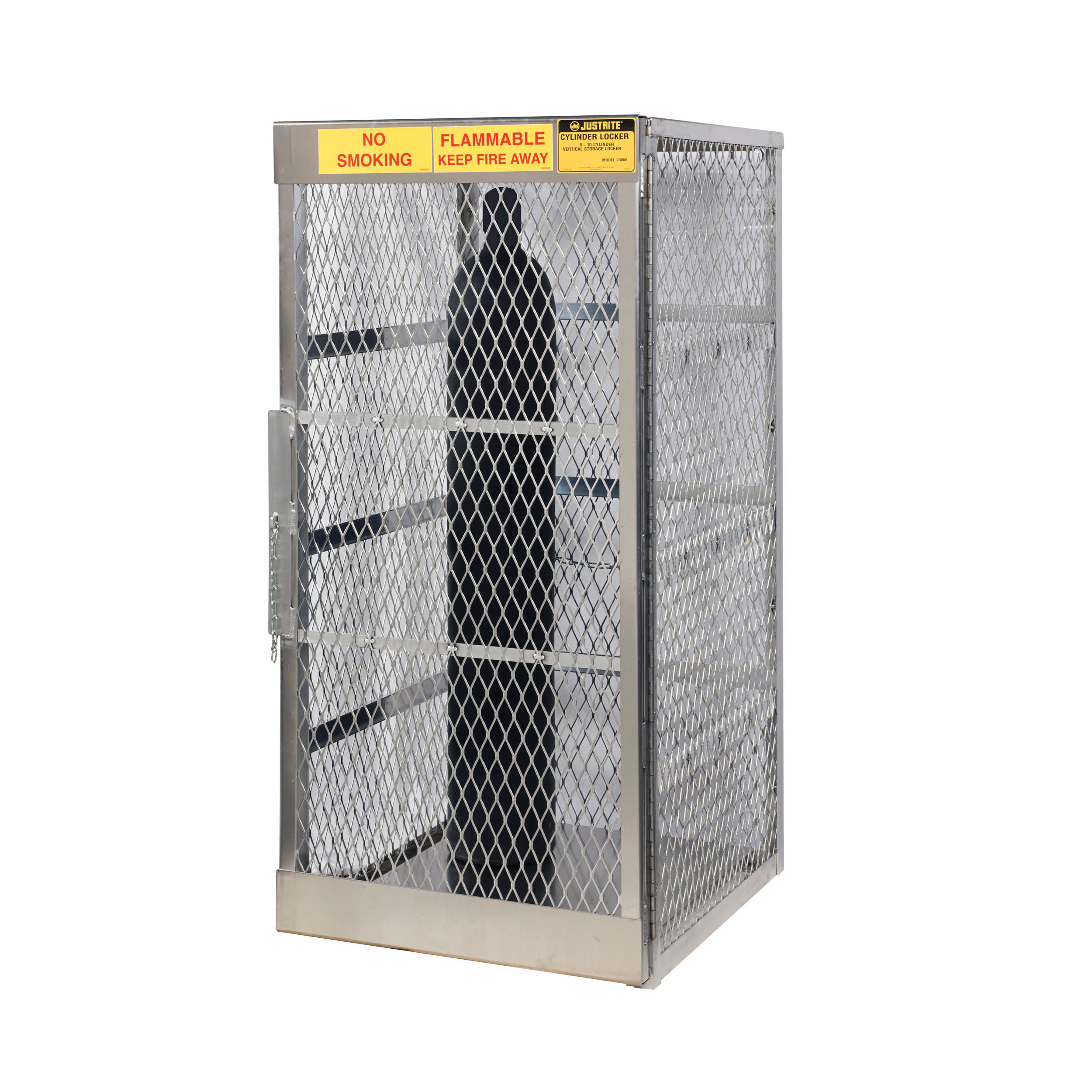 product Justrite® 23011 Vertical LPG Cylinder Locker, (16) 20 lb/33 lb, 65 in H x 60 in W x 32 in D, Aluminum Roof, Welded Aluminum, Aluminum