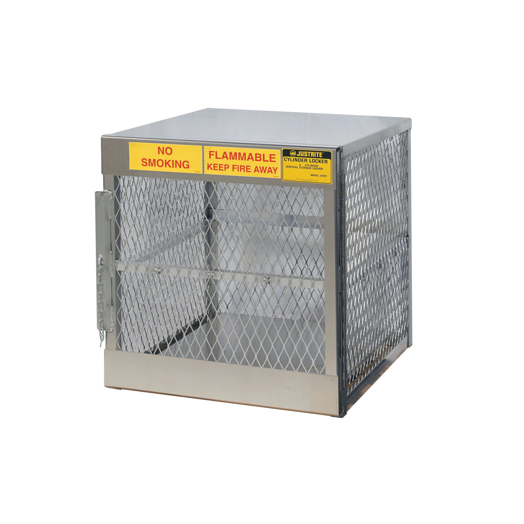 product Justrite® 23002 Horizontal LPG Cylinder Locker, (6) 20 lb/33 lb, 49-1/2 in H x 30 in W x 32 in D, Aluminum Roof, Welded Aluminum, Aluminum