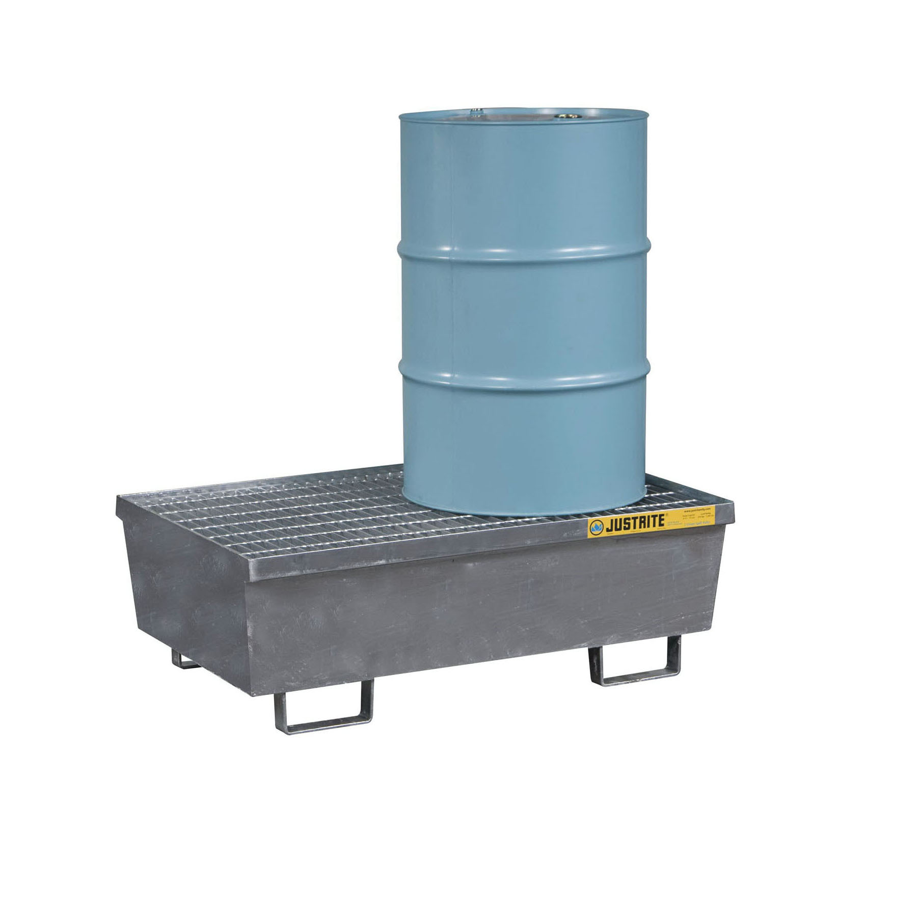 Justrite&reg; 28611 Spill Containment Pallet With Galvanized Steel Bar Grating, 2 Drums, 72 gal Spill, 1200 lb Load, 11 ga HRS