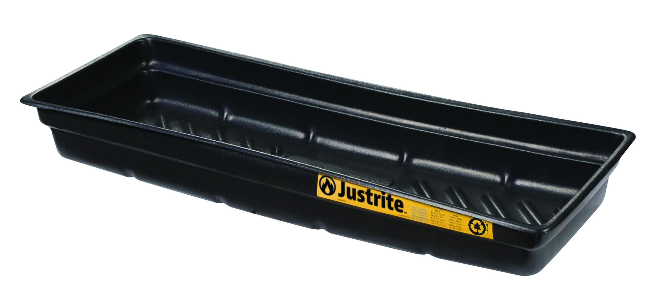 product Justrite® 28716 EcoPolyBlend™ Spill Tray, 26 in L x 38 in W x 5-1/2 in H, Recycled Polyethylene, Black, 20 gal Spill