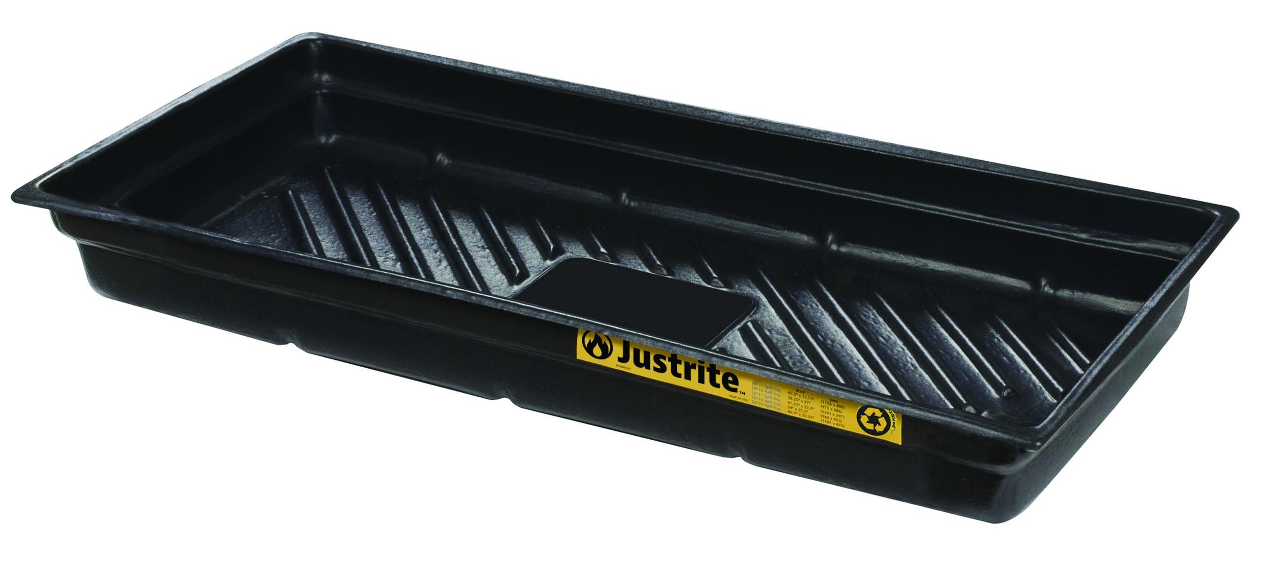 product Justrite® 28718 EcoPolyBlend™ Spill Tray, 34 in L x 37-3/4 in W x 5-1/2 in H, Recycled Polyethylene, Black, 23 gal Spill