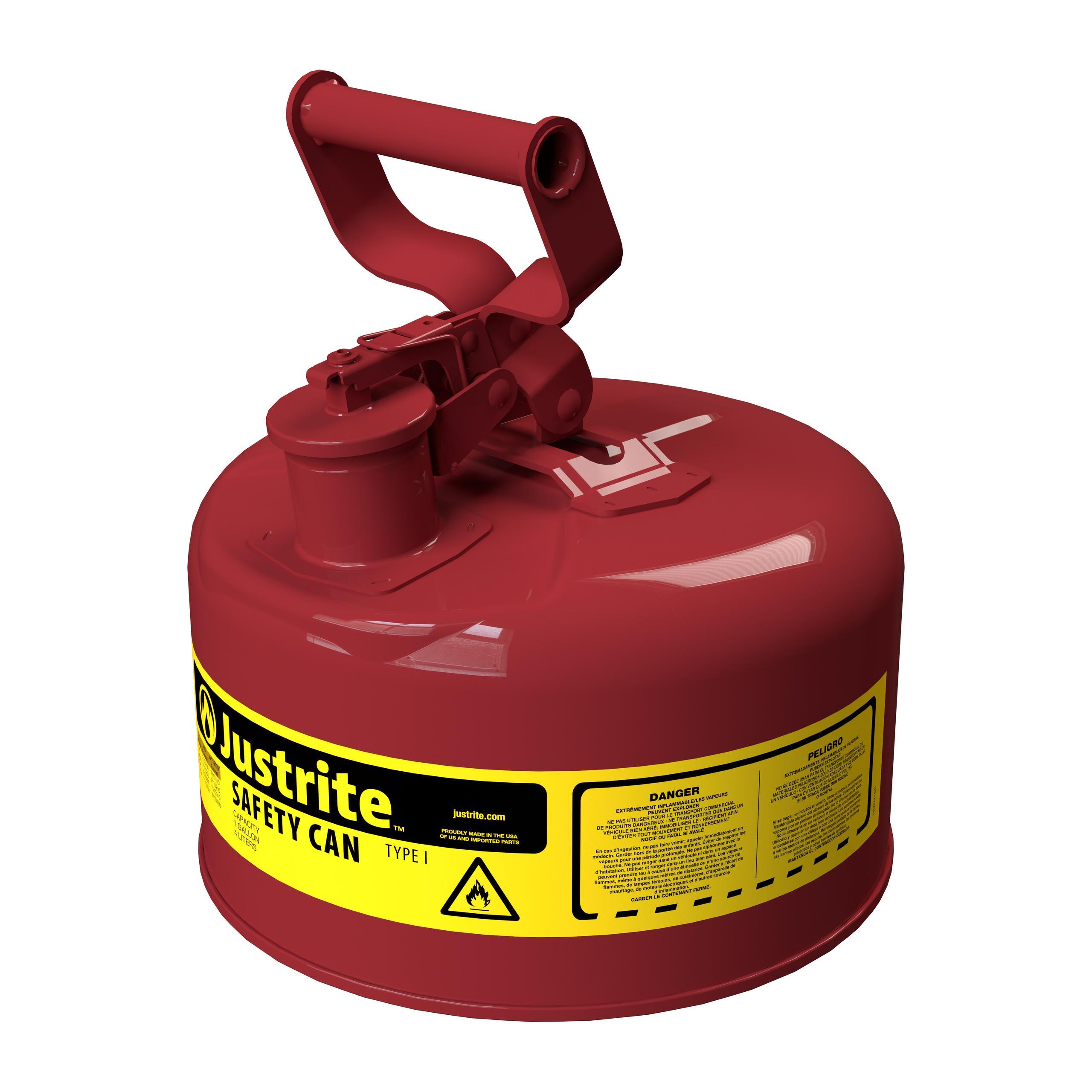 Justrite® 7110100 Type I Safety Can With Full Fisted Grip Handle, 1 gal Capacity, 9-1/2 in Dia x 11 in H, Galvanized Steel, Red