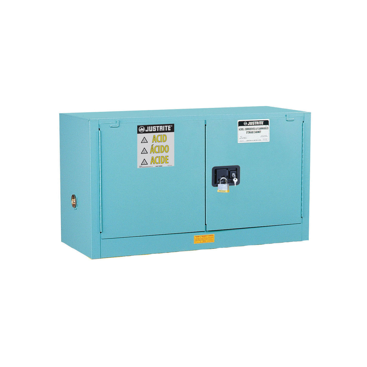 product Justrite&reg; 890422 Sure-Grip&reg; EX Countertop Corrosive Safety Cabinet, 4 gal Capacity, 22 in H x 17 in W x 17 in D, Self-Close Door, 1 Door, 1 Shelve, 18 ga Cold Rolled Steel, Blue