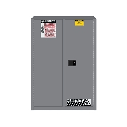 product Justrite® 893030 Sure-Grip® EX Standard Combustible Safety Cabinet, 40 gal Capacity, U-Loc™ Handle, 44 in H x 43 in W x 18 in D, Self-Close Door, 2 Doors, 3 Shelves, Cold Rolled Steel, Yellow