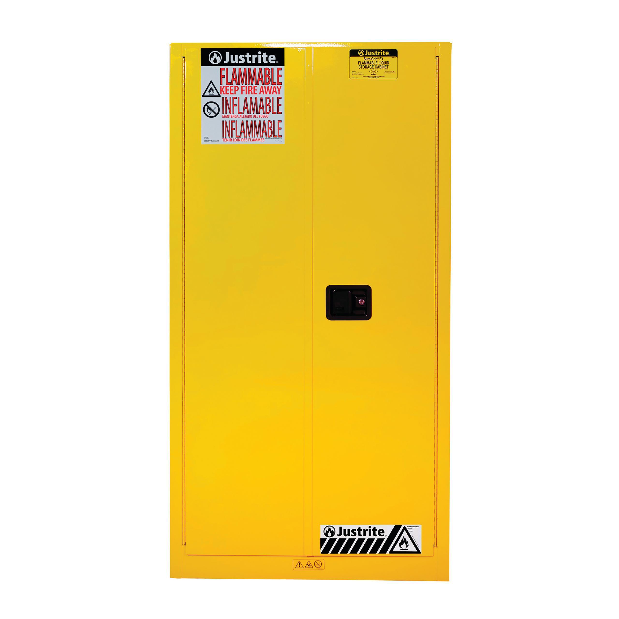 Justrite&reg; 890200 Sure-Grip&reg; EX Mini Flammable Safety Cabinet, 4 gal Capacity, Recessed Paddle Handle, 22 in H x 17 in W x 8 in D, Manual Close Door, 1 Doors, 1 Shelves, Cold Rolled Steel, Yellow