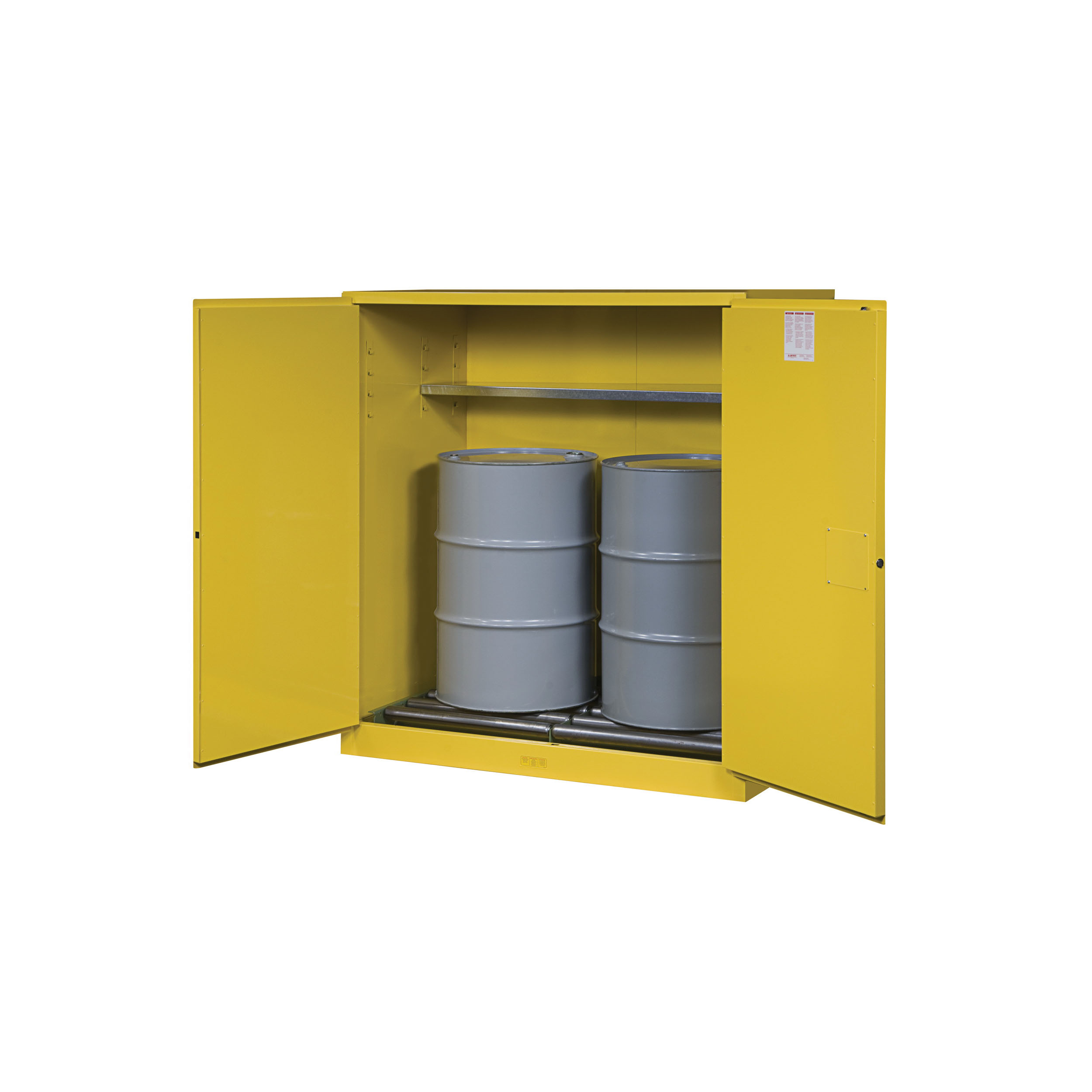 Strong Hold&reg; 120FSHD-SC-FLP-3 Heavy Duty Flammable Safety Cabinet With Forklift Pockets and Legs, 120 gal Capacity, 70 in H x 59 in W x 34 in D, Self-Close Door, 3 Shelves, Steel