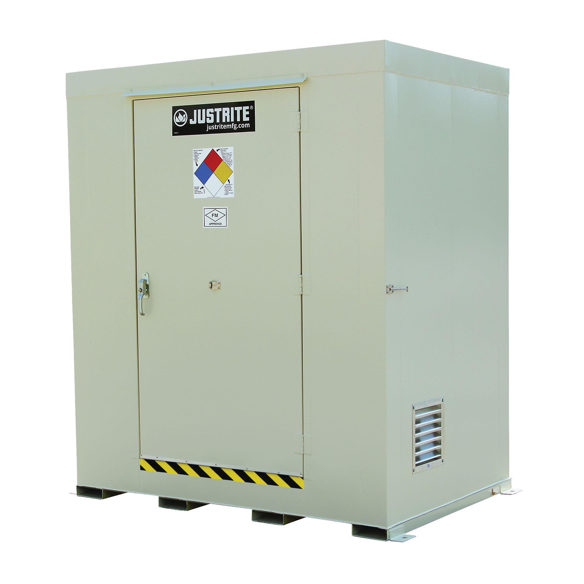 product Justrite® 912040 Outdoor Safety Locker, 2 hr Fire Rating, 75 in H x 64 in W x 64 in D, Fire-Rated Door, 1 Doors, Heavy Gauge Steel, Bone