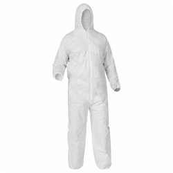 Keystone&reg; Adjustable Cap LC0-WE-KG-LRG Disposable Lab Coat, L, White, KeyGuard&reg; Fabric, 40 in L, Front Snap Closure, ANSI Specified