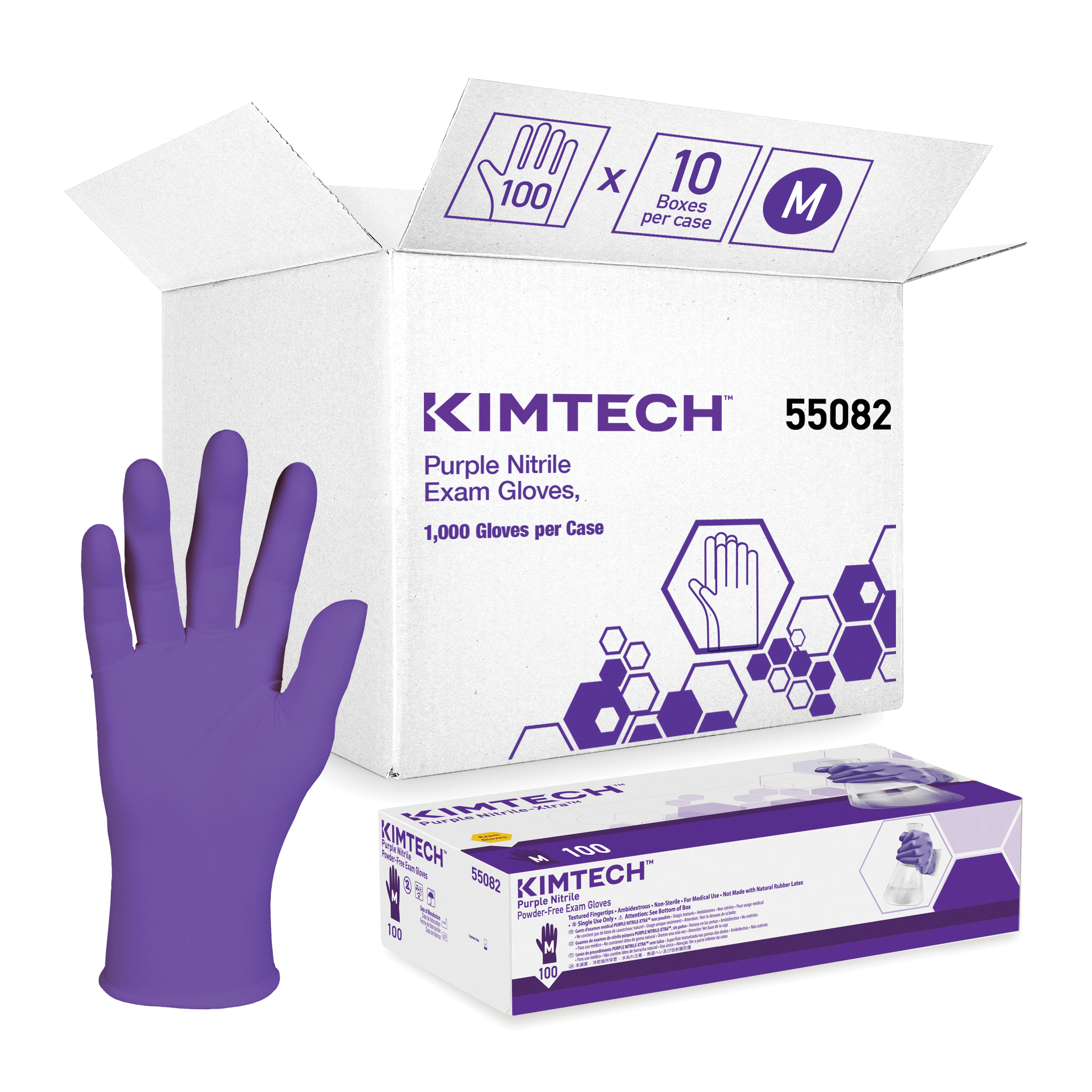 Kimberly-Clark* 55084 Disposable Gloves, XL, Nitrile™ Polymer, Purple, 9-1/2 in L, Non-Powdered, Textured, 6 mil THK, Application Type: Exam/Medical Grade, Ambidextrous Hand