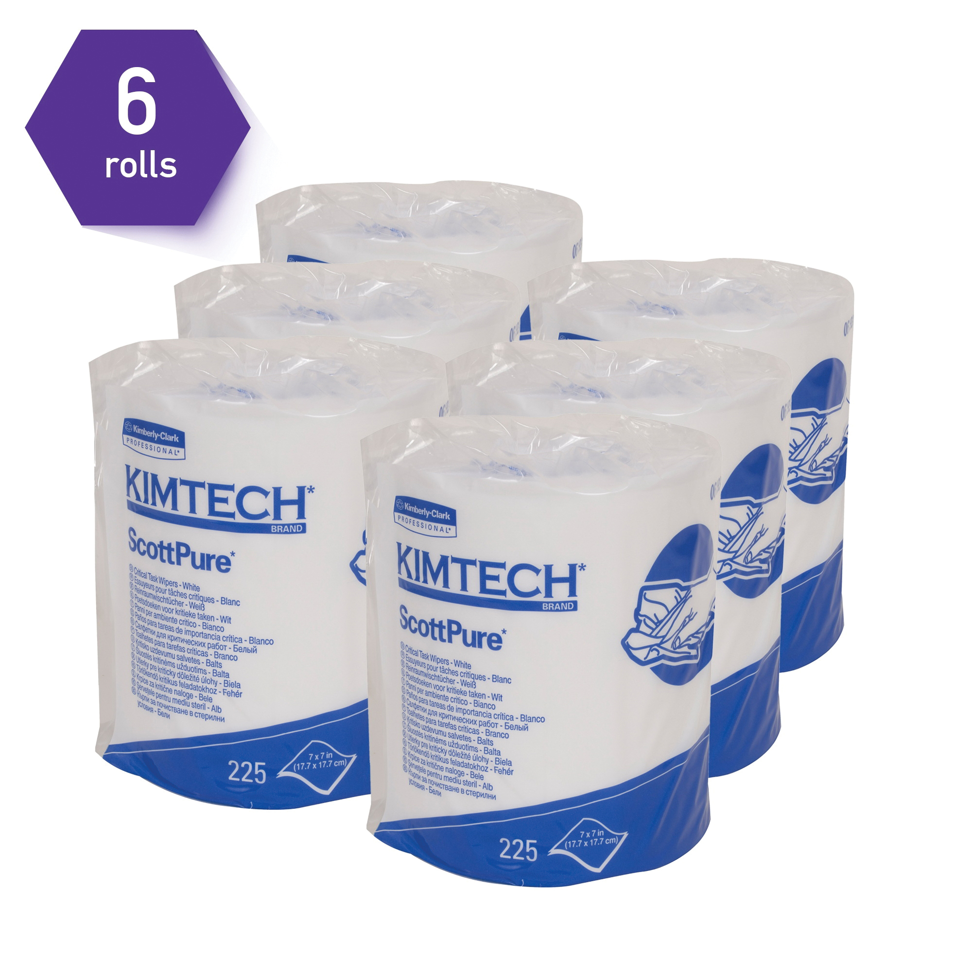 Kimtech* 06193 Critical Task Wiper, 7 in W, 225 Sheets Capacity, Polyester Spunlace/Rayon, White
