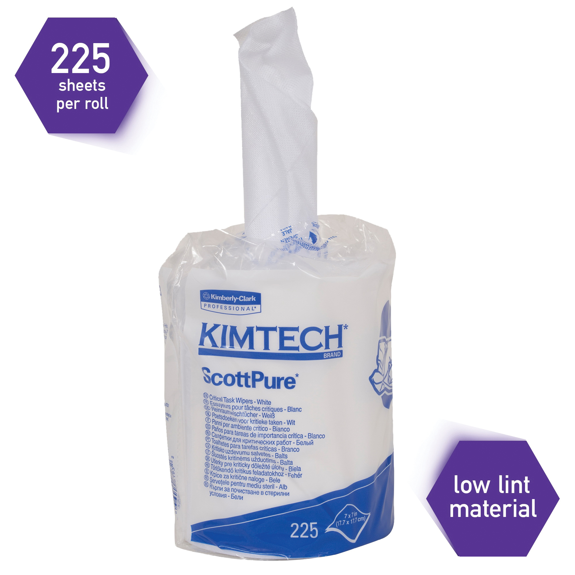 Kimtech* 06193 Critical Task Wiper, 7 in W, 225 Sheets Capacity, Polyester Spunlace/Rayon, White