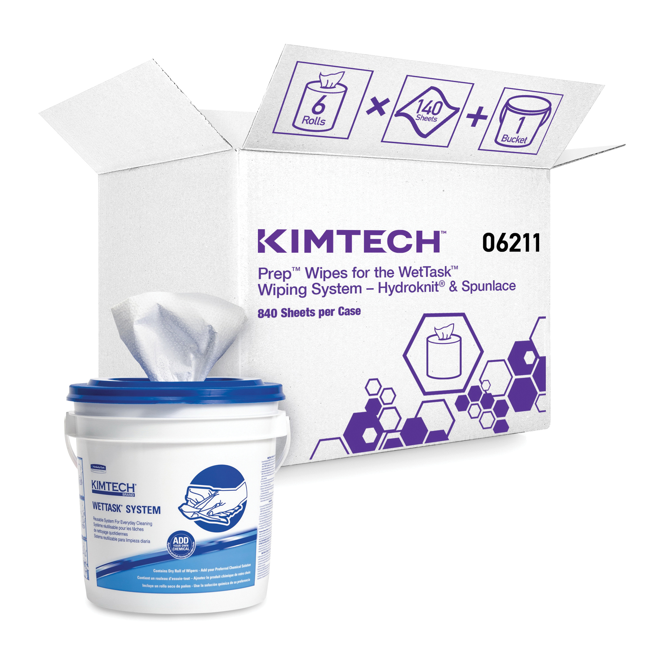 Kimtech* 06211 Cleaning Wiper, 12 x 6 in, 90 Sheets Capacity, Spunlace, White, Roll Package