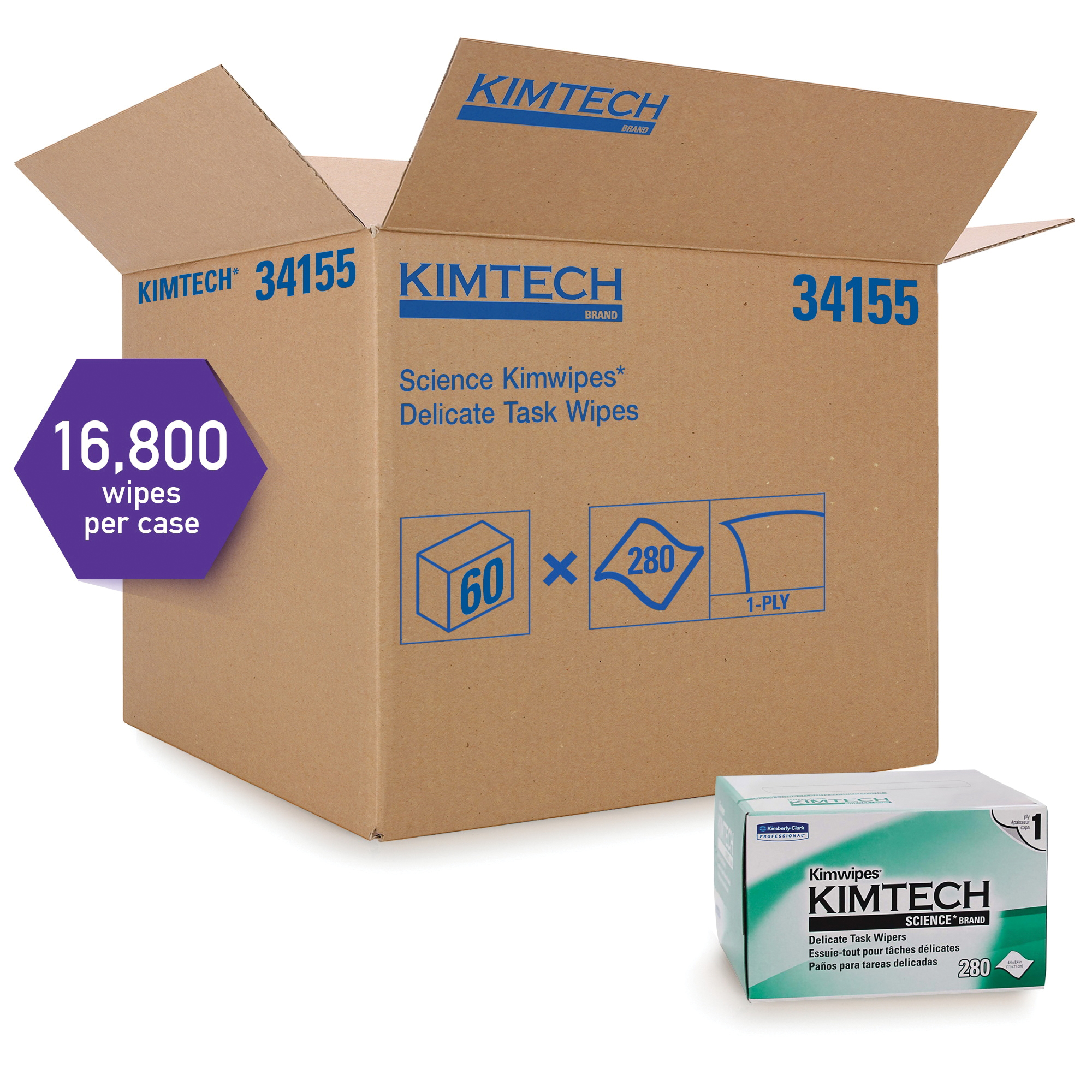Kimtech* Kimwipes* 34743 Delicate Task Wiper, 11.8 in W, 119 Sheets Capacity, Tissue, White