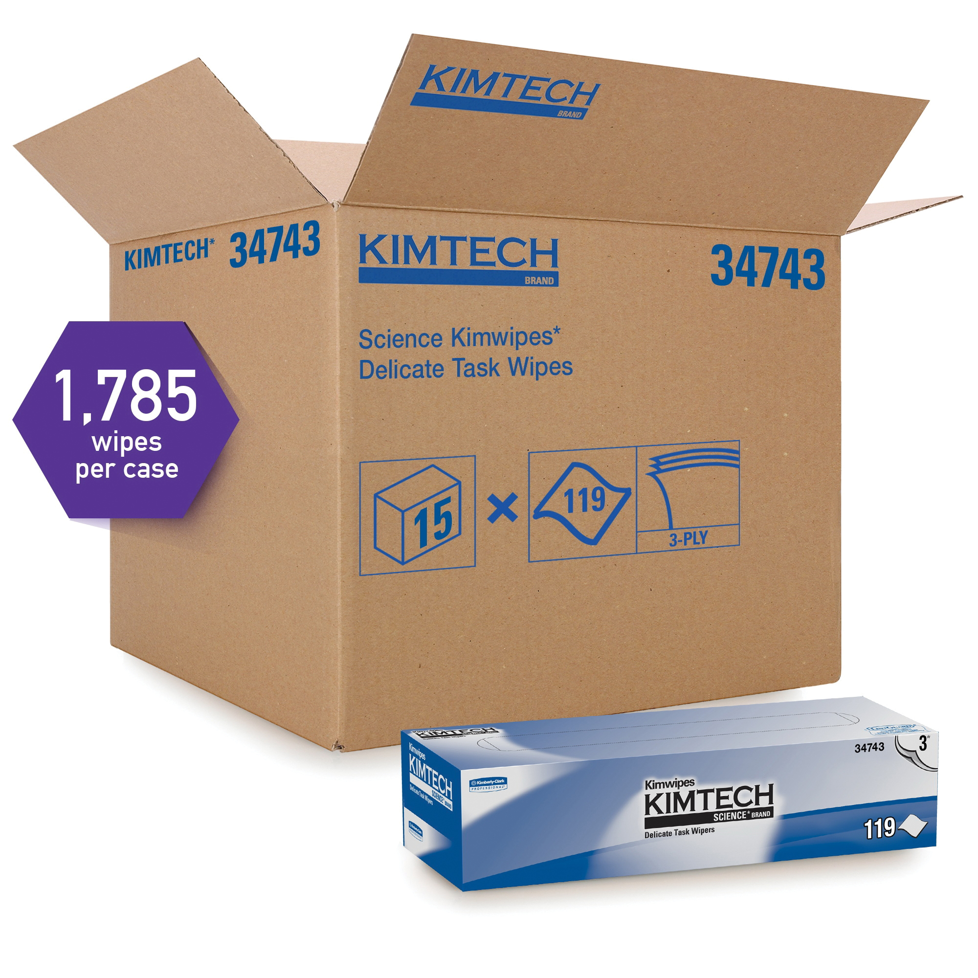 Kimtech* Kimwipes* 34120 Delicate Task Wiper, 4.4 in W, 280 Wipes Capacity, Tissue, White