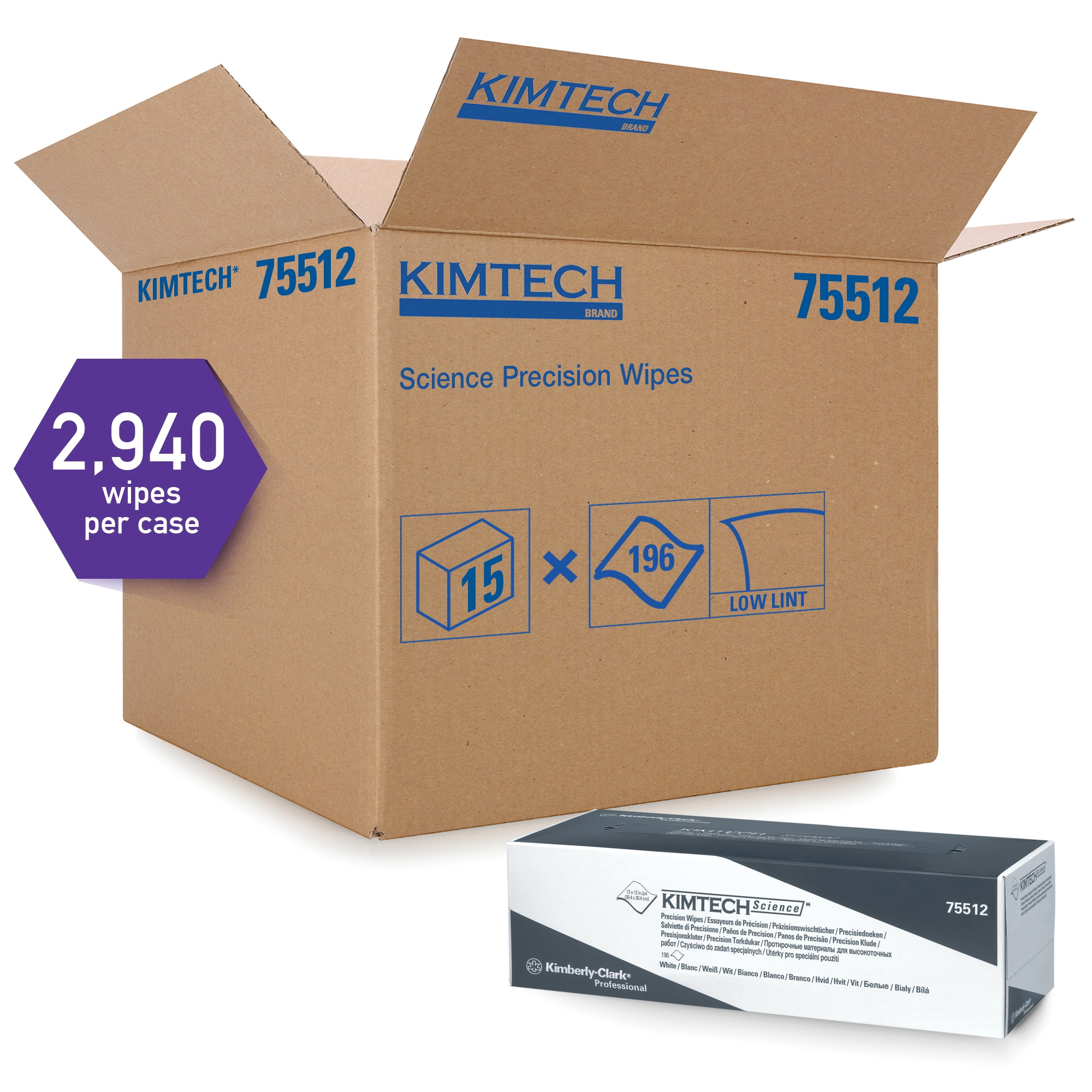 Kimtech* 75512 Industry Standard Precision Wiper, 11.8 in W, 196 Wipes Capacity, Tissue, White