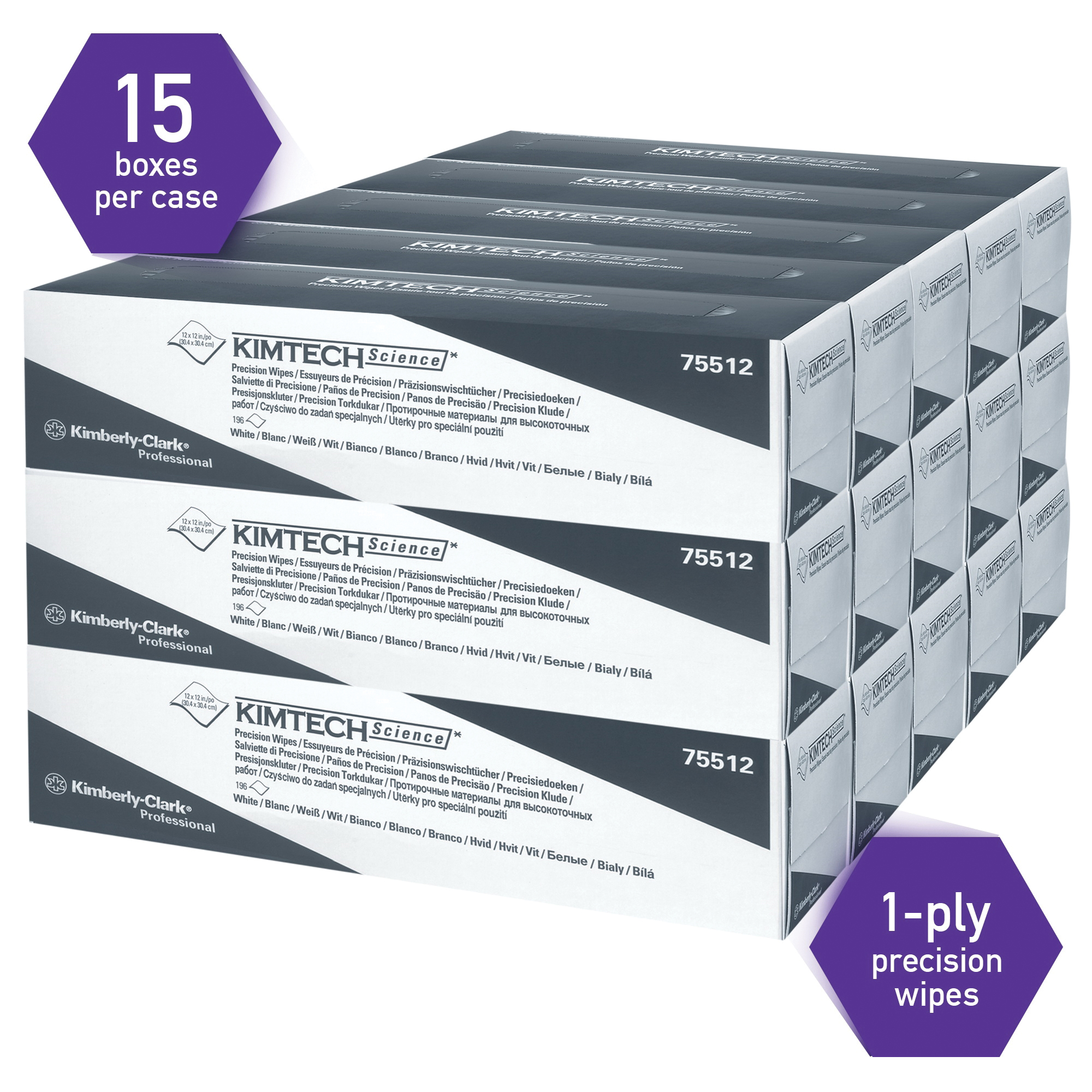 Kimtech* 75512 Industry Standard Precision Wiper, 11.8 in W, 196 Wipes Capacity, Tissue, White