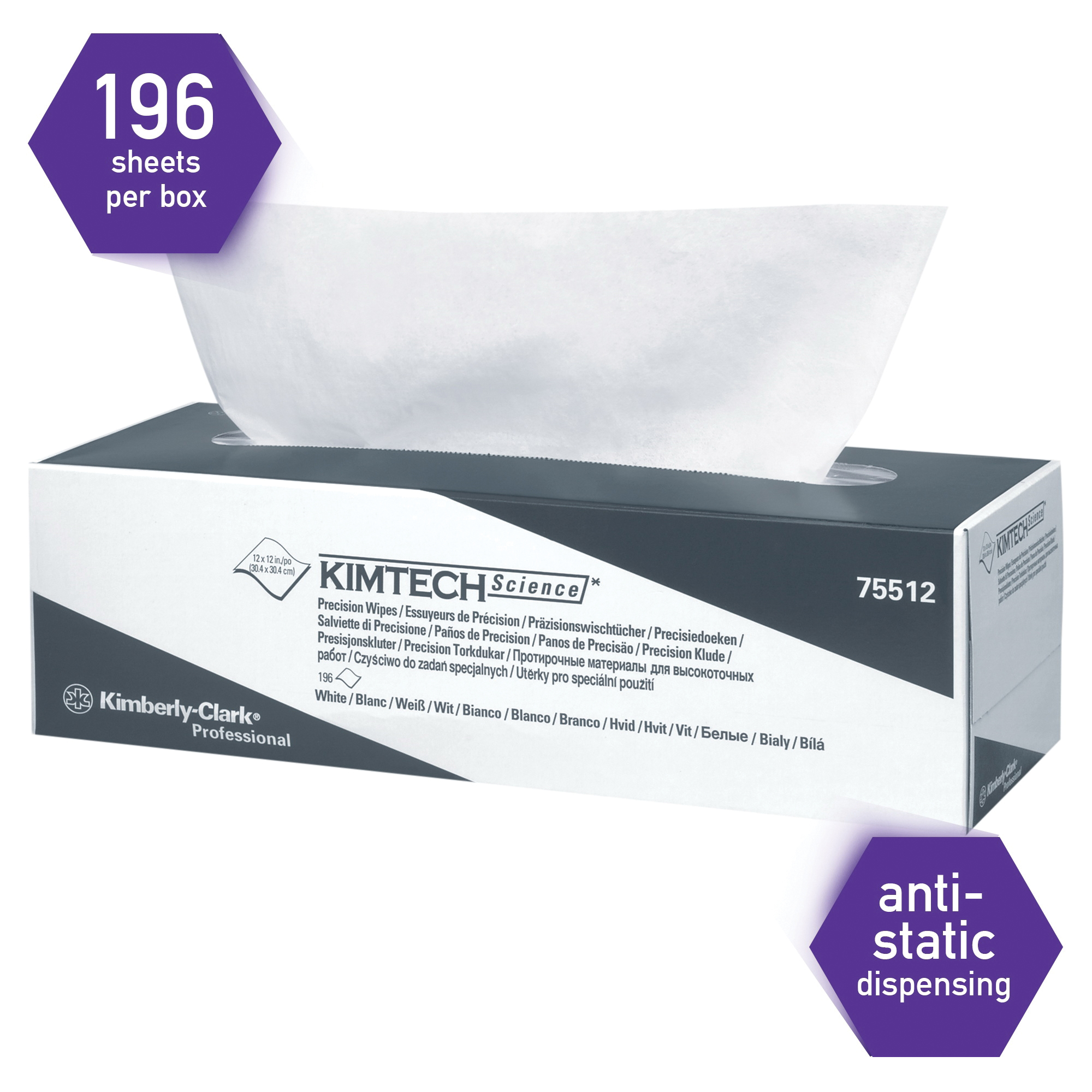 Kimtech* 75512 Industry Standard Precision Wiper, 11.8 in W, 196 Wipes Capacity, Tissue, White