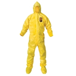 KleenGuard&trade; 00682 A70 Chemical Spray Protection Disposable Coverall, M, Yellow, Polyethylene Film/Spunbond Polypropylene, 27 in Chest, 29-3/4 in L Inseam