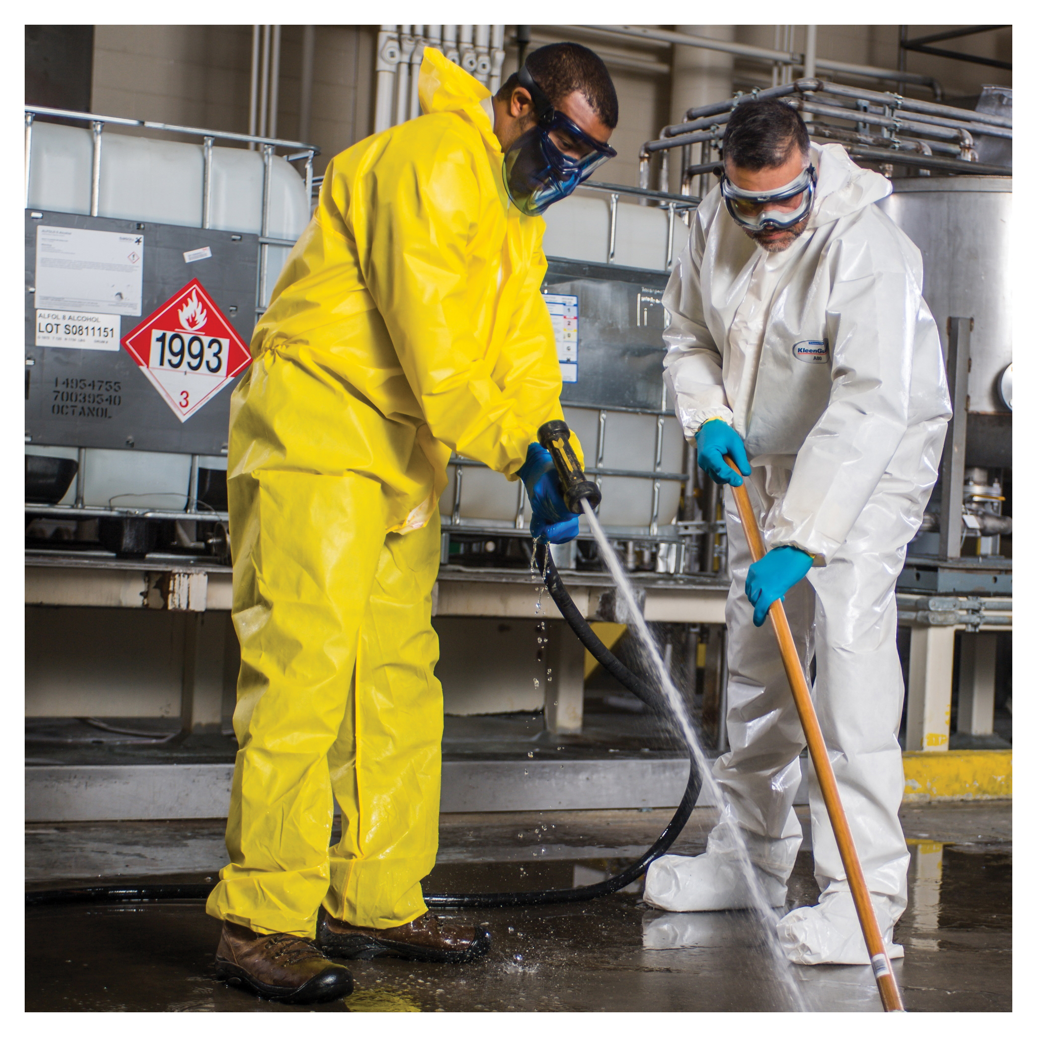 KleenGuard&trade; 00682 A70 Chemical Spray Protection Disposable Coverall, M, Yellow, Polyethylene Film/Spunbond Polypropylene, 27 in Chest, 29-3/4 in L Inseam