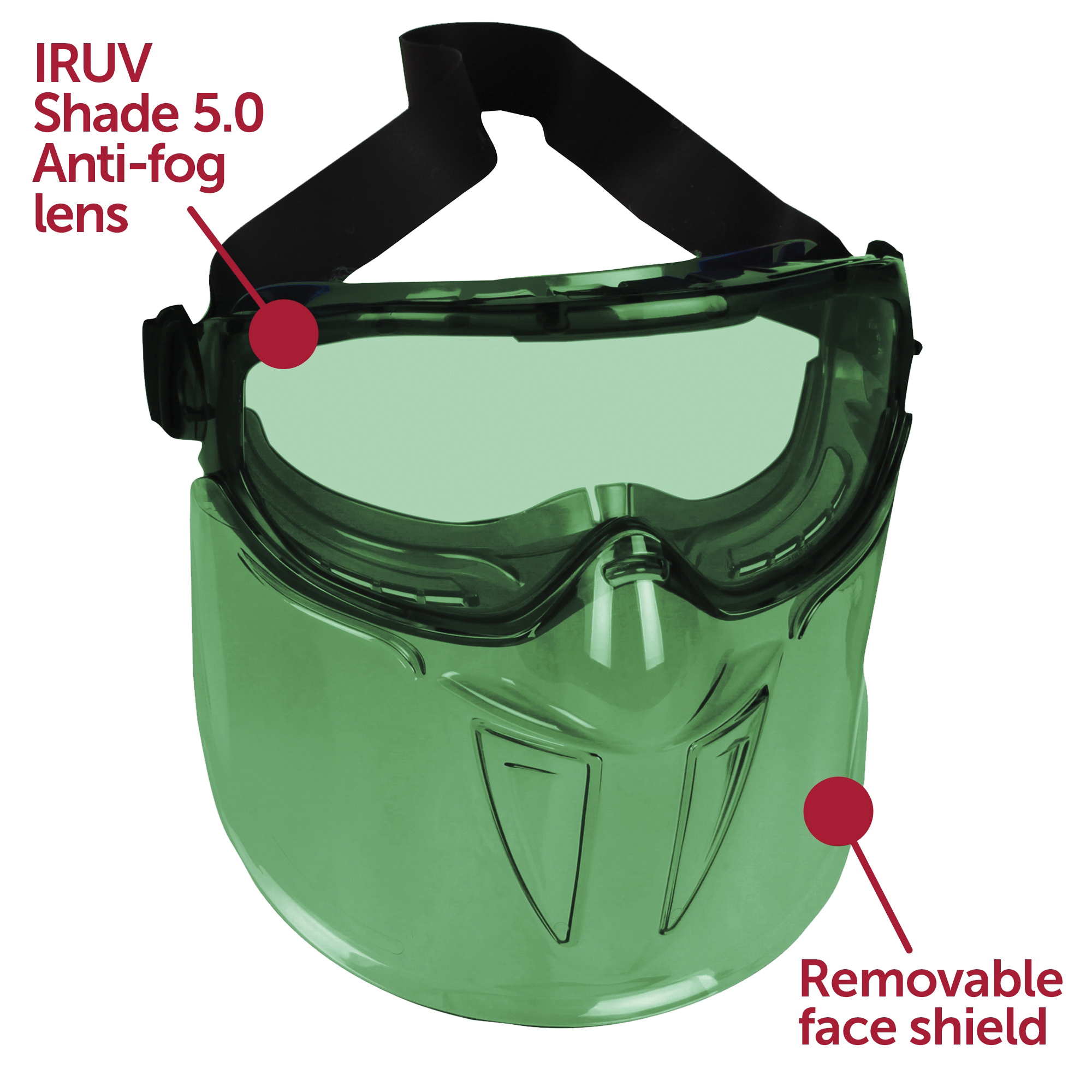 KleenGuard&trade; 18631 V90 The Shield Indirect Vent Safety Goggles, Anti-Fog/Anti-Scratch/Impact-Resistant IRUV Shade 3.0 Polycarbonate Lens, Yes % UV Protection, Polyester/Rubber Weave Strap, ANSI Z87.1+