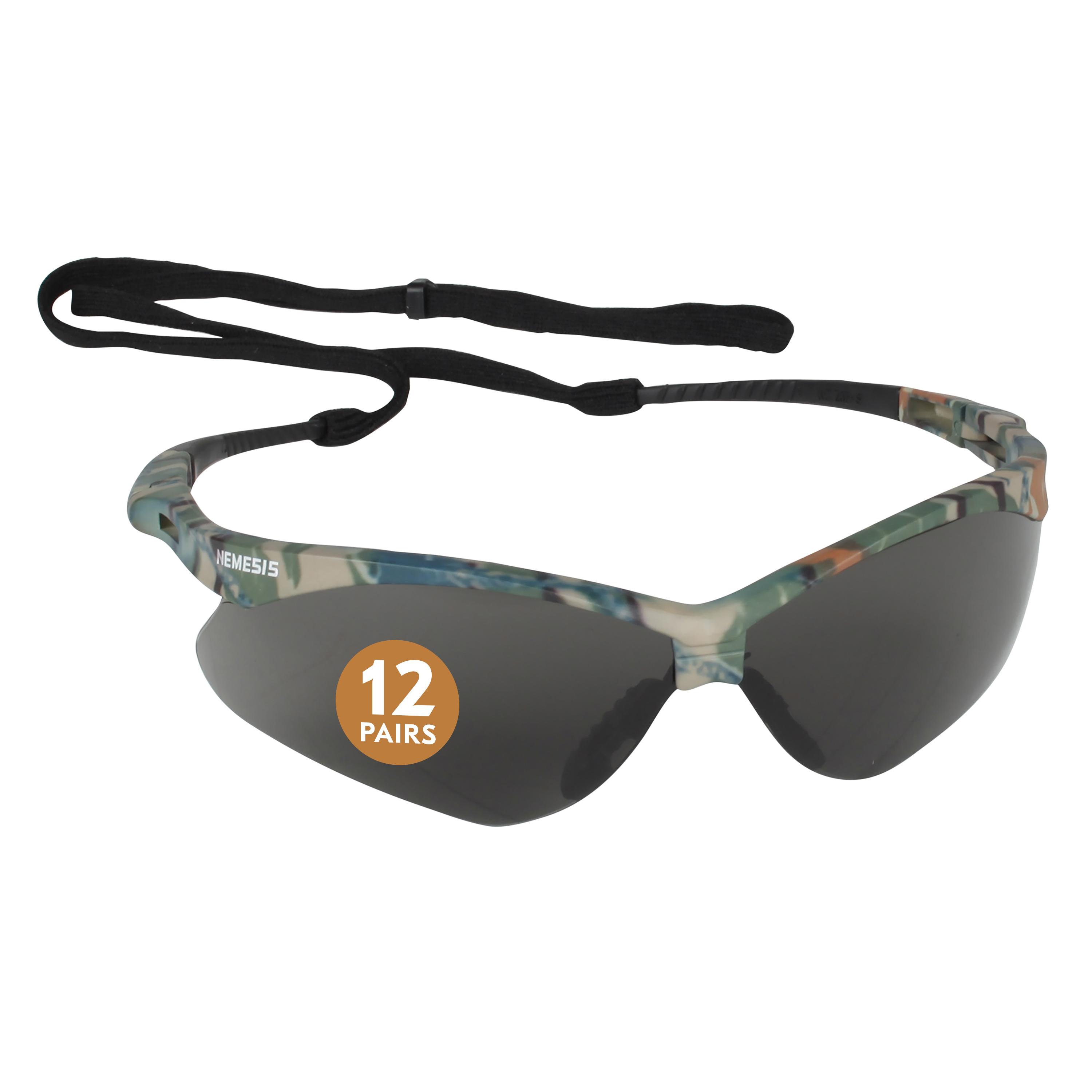 KleenGuard&trade; 22609 V30 Nemesis&reg; Lightweight Safety Glasses With Neck Cord, Anti-Scratch, Smoke Lens, Wrap Around Frame, Camouflage, Nylon Frame, Polycarbonate Lens, ANSI Z87.1-2010, CSA Certified