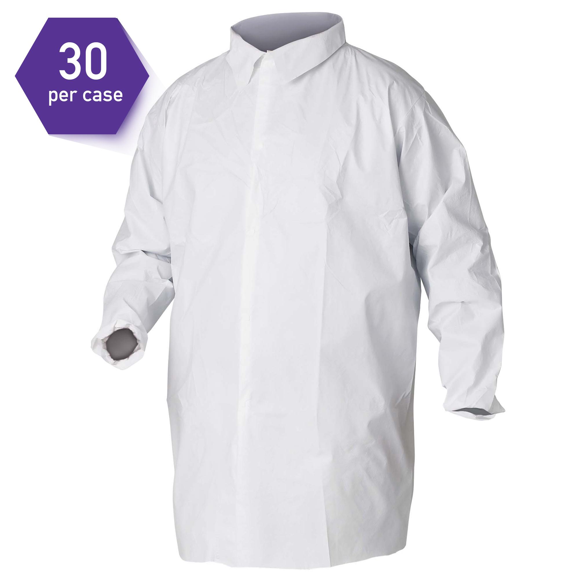 KleenGuard&trade; 35620 A20 Breathable Lab Coat, L, White, MICROFORCE Barrier SMS Fabric, Hook and Loop Closure, Specifications Met: TAA Complaint, NFPA 99