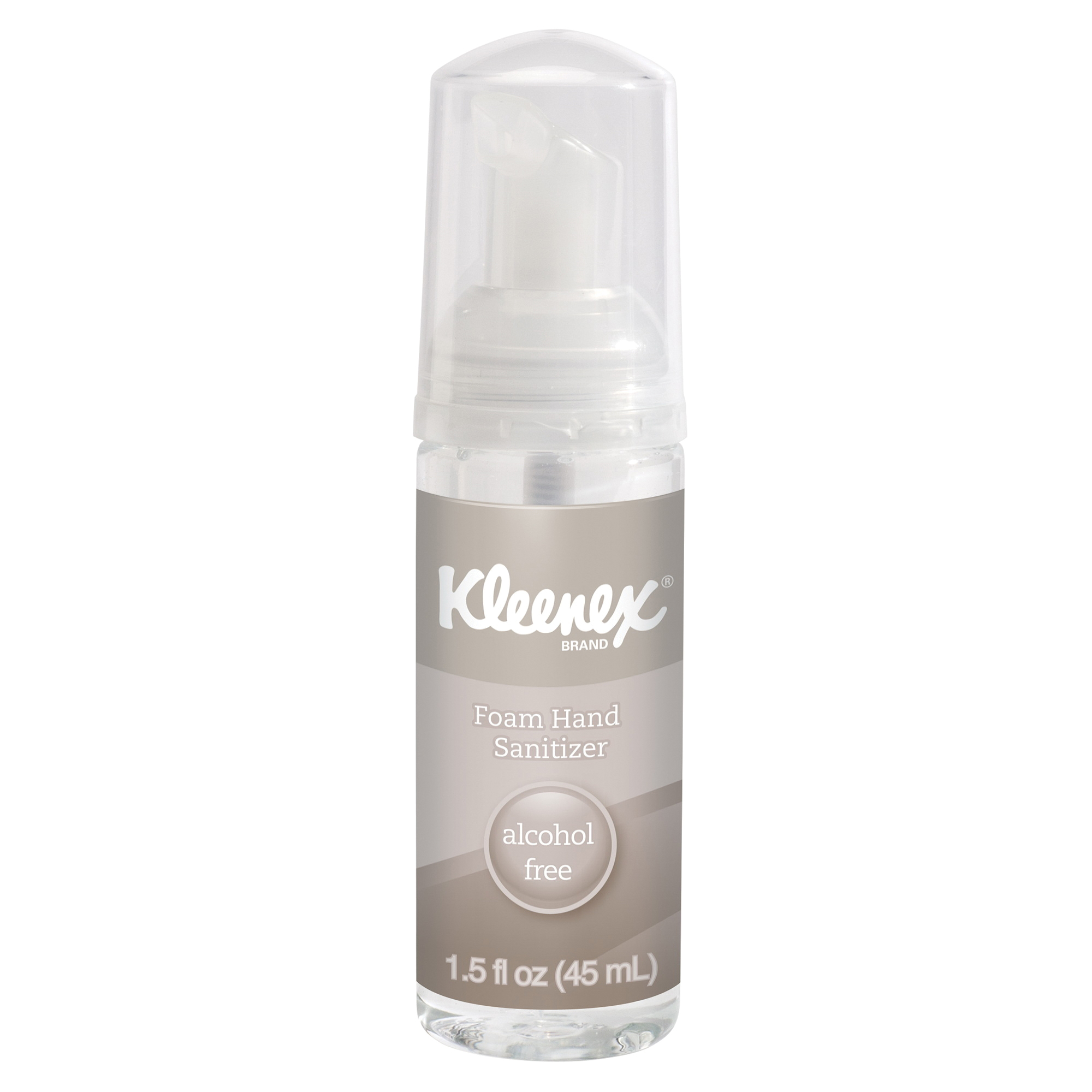 Kleenex&reg; 34136 Alcohol Free Foam Hand Sanitizer, 1.5 oz Nominal, Bottle Package, Liquid Form, Pleasant/Odorless Odor/Scent, Amber/Clear