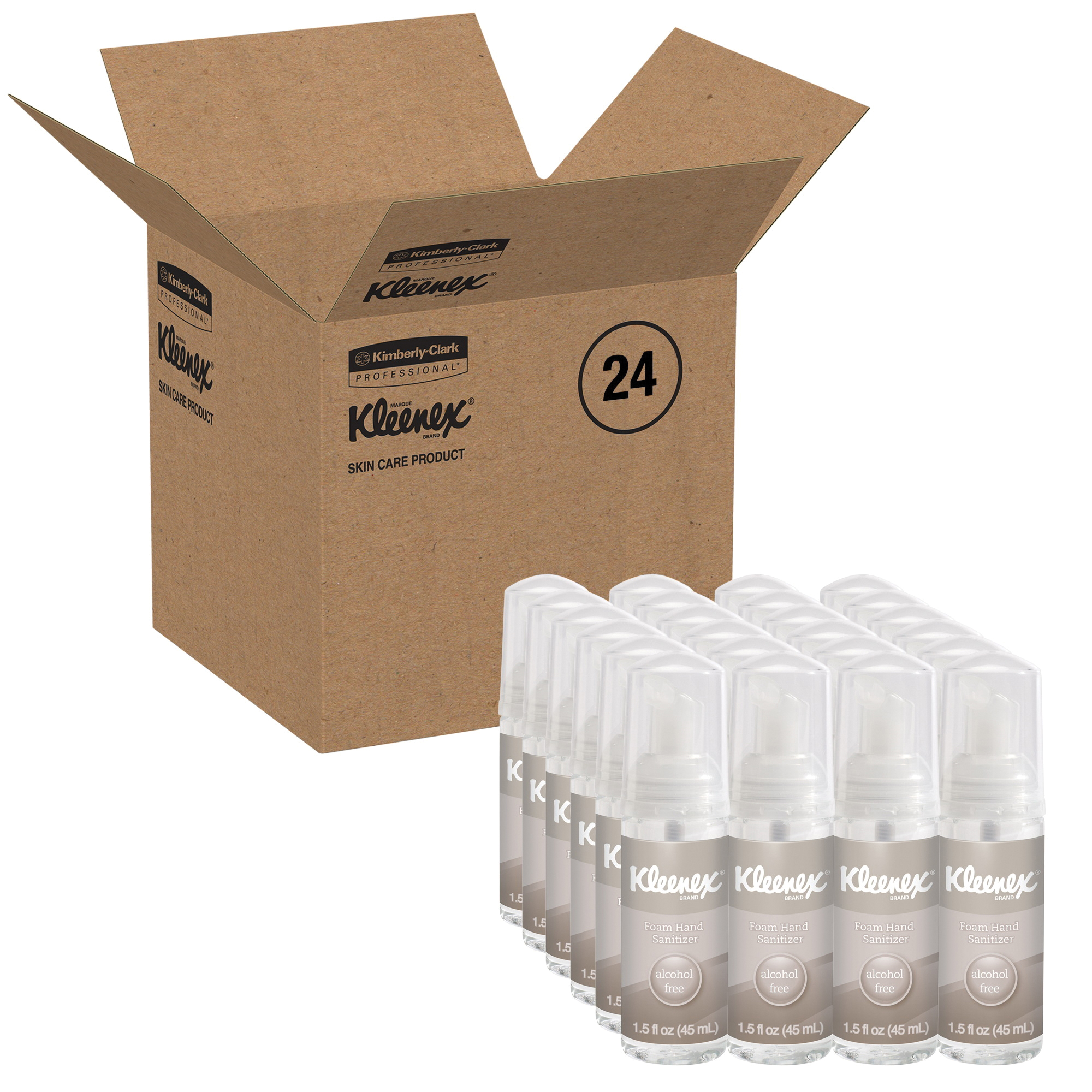 Kleenex&reg; 34136 Alcohol Free Foam Hand Sanitizer, 1.5 oz Nominal, Bottle Package, Liquid Form, Pleasant/Odorless Odor/Scent, Amber/Clear