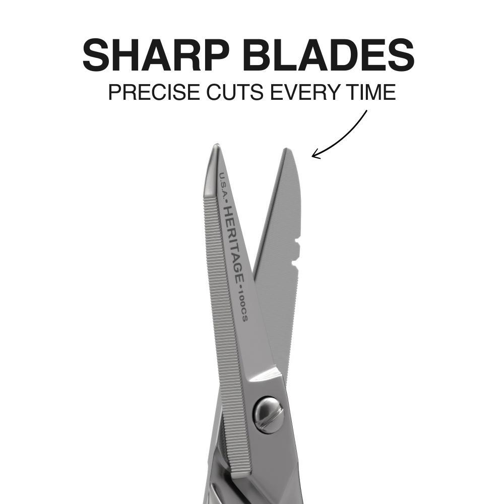 Klein&reg; Heritage Cutlery&trade; 100CS Electrician's Scissor With Stripping, 1-7/8 in L of Cut, 5-1/4 in OAL, Serrated Edge, Carbon Steel Blade, Metal Handle, Right Hand