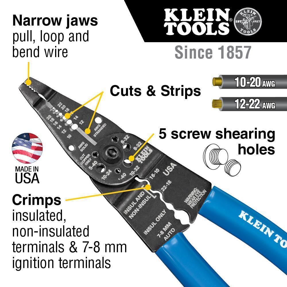 Klein® 1006 Crimping/Cutting Tool, 22 to 10 AWG Cable/Wire