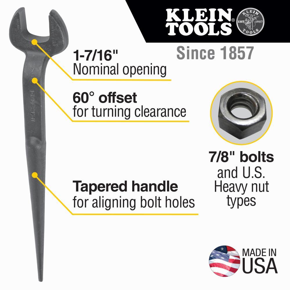 Klein&reg; 3213 Erection Open End Wrench, 1-7/16 in Wrench, 60 deg Offset, 17-3/8 in L, Forged Alloy Steel, Industrial Black