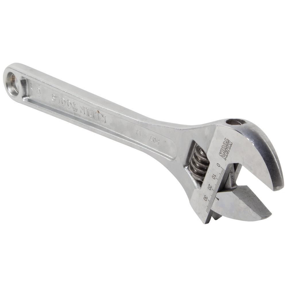 Klein&reg; 507-12 Extra Capacity Non-Insulated Adjustable Wrench, 1-1/2 in, Polished Chrome, 12-1/4 in OAL, Forged Alloy Steel Body, Forged Alloy Steel