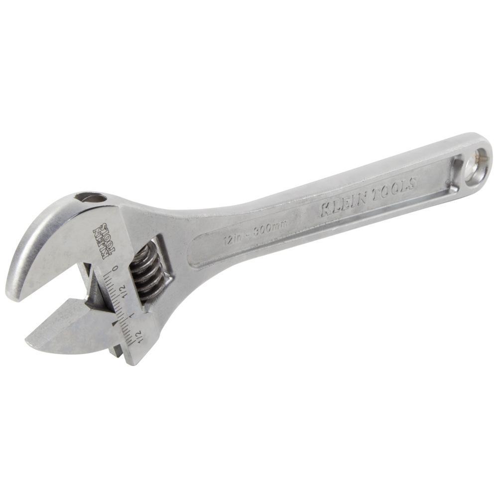 Klein&reg; 507-12 Extra Capacity Non-Insulated Adjustable Wrench, 1-1/2 in, Polished Chrome, 12-1/4 in OAL, Forged Alloy Steel Body, Forged Alloy Steel